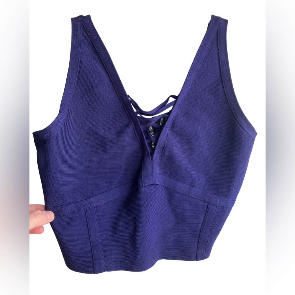 Guess by Marciano navy blue ribbed v-neck bandage cropped tank top large